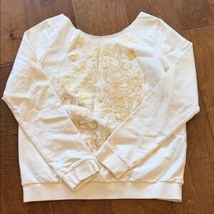 White Sweatshirt with Gold Embroidery